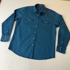 Wrangler Mens Western Snap Shirt Teal Blue Long Sleeve Cotton MS71419 Size Large